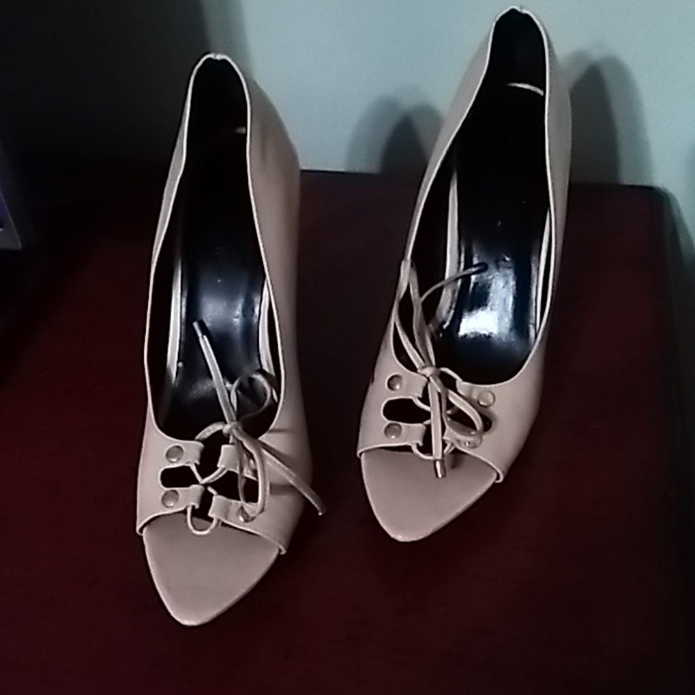 Cream leather stilettos